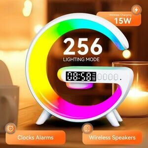 NEW Vikefon RGB Smart Light Bluetooth Speaker Alarm Clock 15W Wireless Charger